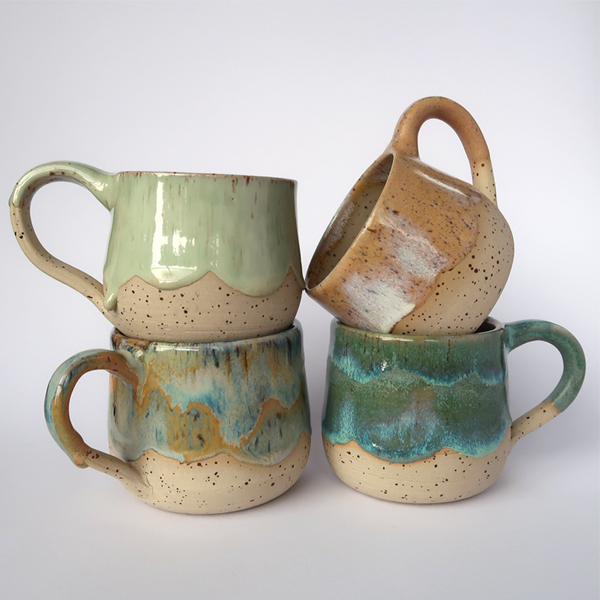 Handgemachte Tasse Kermiktasse, individuelle Glasur, handmade Gelb, Grün, Türkis, blau, Orange