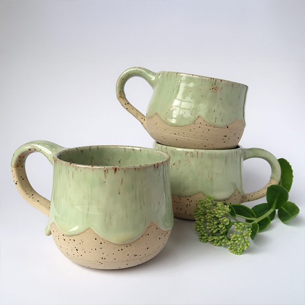 Handgemachte Tasse, Keramiktasse, Unikat, handmade, Grün, Türkis, Eukalyptus, mint, Set