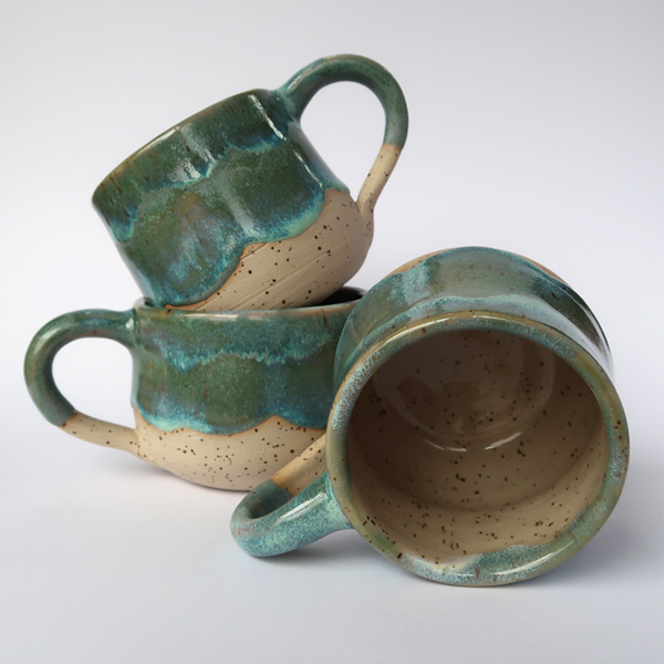 Handgemachte Tasse, Keramiktasse, Unikat, handmade, Grün, Türkis, Eukalyptus