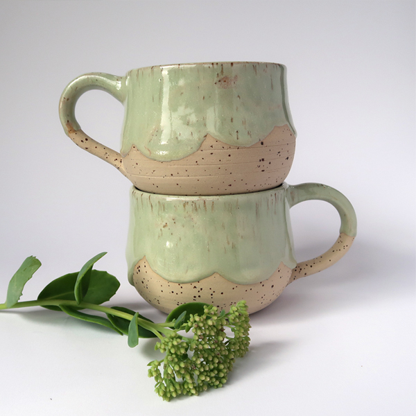 Handgemachte Tasse, Keramiktasse, Unikat, handmade, Grün, Türkis, Eukalyptus, mint