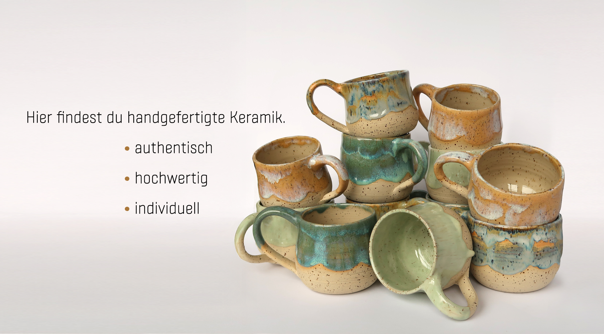 Handgefertigte Keramik aus Leverkusen und NRW. Becher in unterschiedlichen Glasuren.